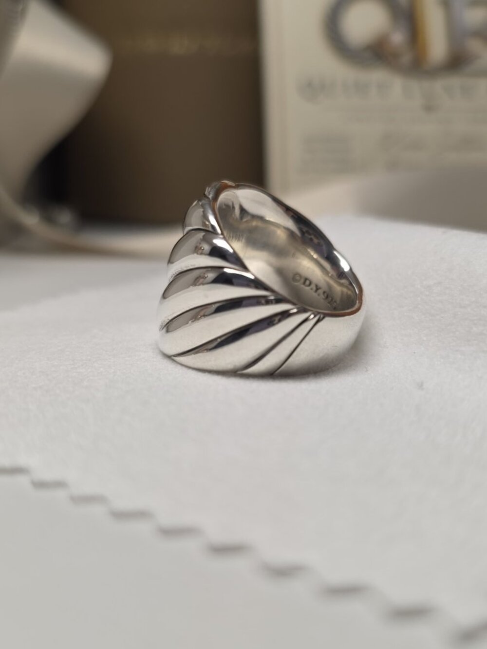 David Yurman Sculpted Cable Statement Ring 21mm Sterling Silver Size 7 - Picture 10 of 14